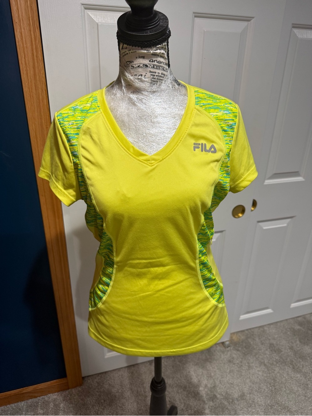 FILA Women's Neon Yellow V-Neck Short Sleeve Athletic Tee